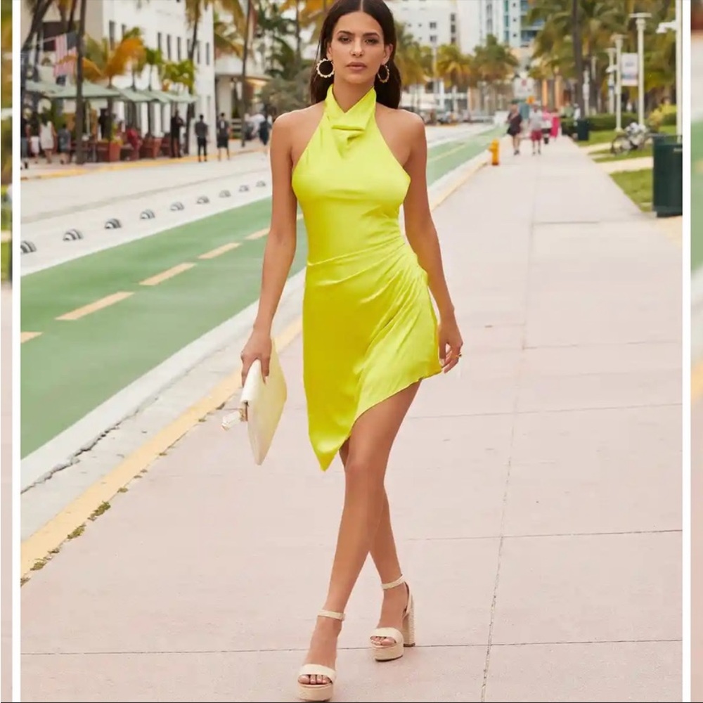 NWT Vici Majesty Satin Halter Dress - Lime Green